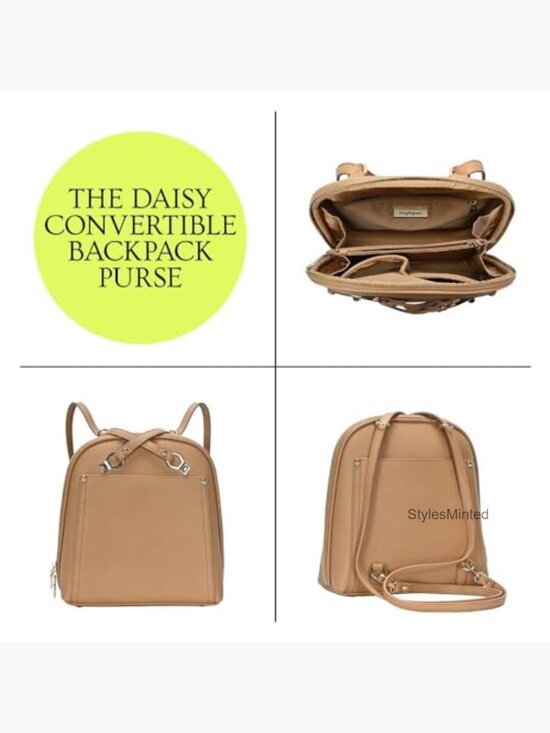 Vegan Leather Convertible Backpack Purse With Gold Hardware main image 4